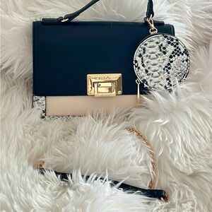 Aldo Black and Cream Crossbody Bag with Gold Accents